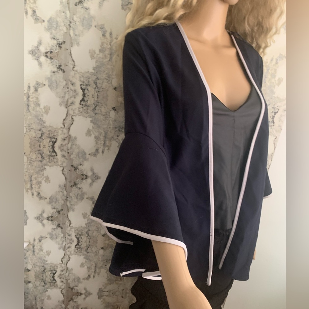 NAVY CARDIGAN WITH WHITE TRIM FROM ZARA